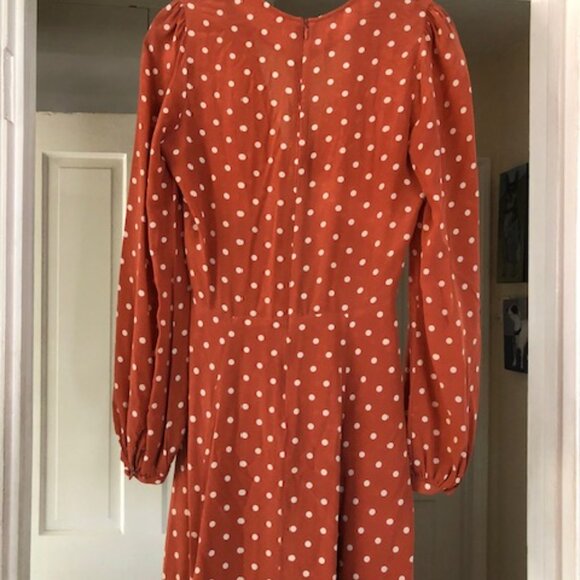 Réalisation Par Kate Polka Dot Silk Deep-V Mini Dress in Rust Spot Size XS - Picture 4 of 6